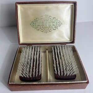 Vintage Empire Tynex Nylon Hairbrushes Set Of 2 With Original‎ Box Amber Handle
